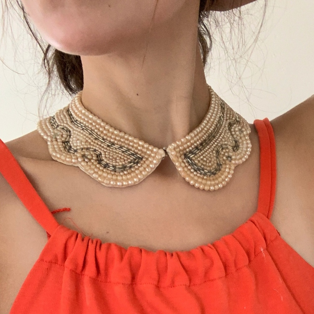 Vintage 1950's Beaded Pearl Collar Choker Necklace - Picture 3 of 8